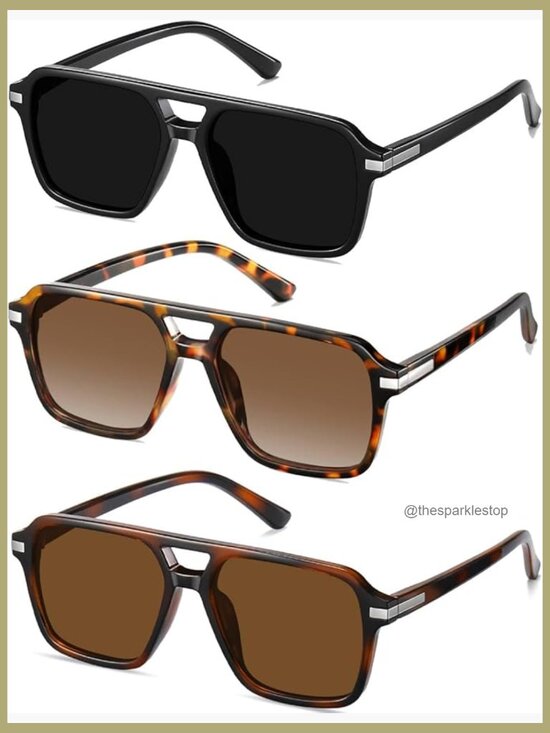 Retro Aviator Sunglasses Square Frame UV400 Lenses main image 7